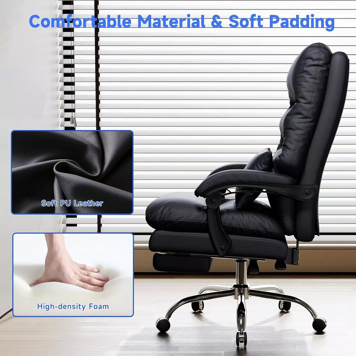 Ergonomic Office Chair with Footrest, Lumbar Support, PU Leather, 400LBS Capacity - DSARD - DSARD