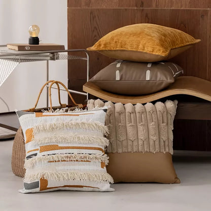 Luxury Brown 18″x18″ Jacquard Leather Throw Pillow Cover