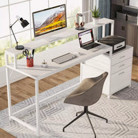 63-Inch Ergonomic Computer Desk with File Drawer and Monitor Stand - DSARD - DSARD
