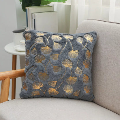 Golden Plush Ginkgo Leaf Cushion Cover 16.5×16.5in