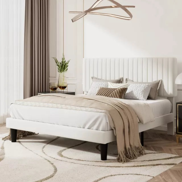 Queen Velvet Bed Frame with Adjustable Headboard & Storage