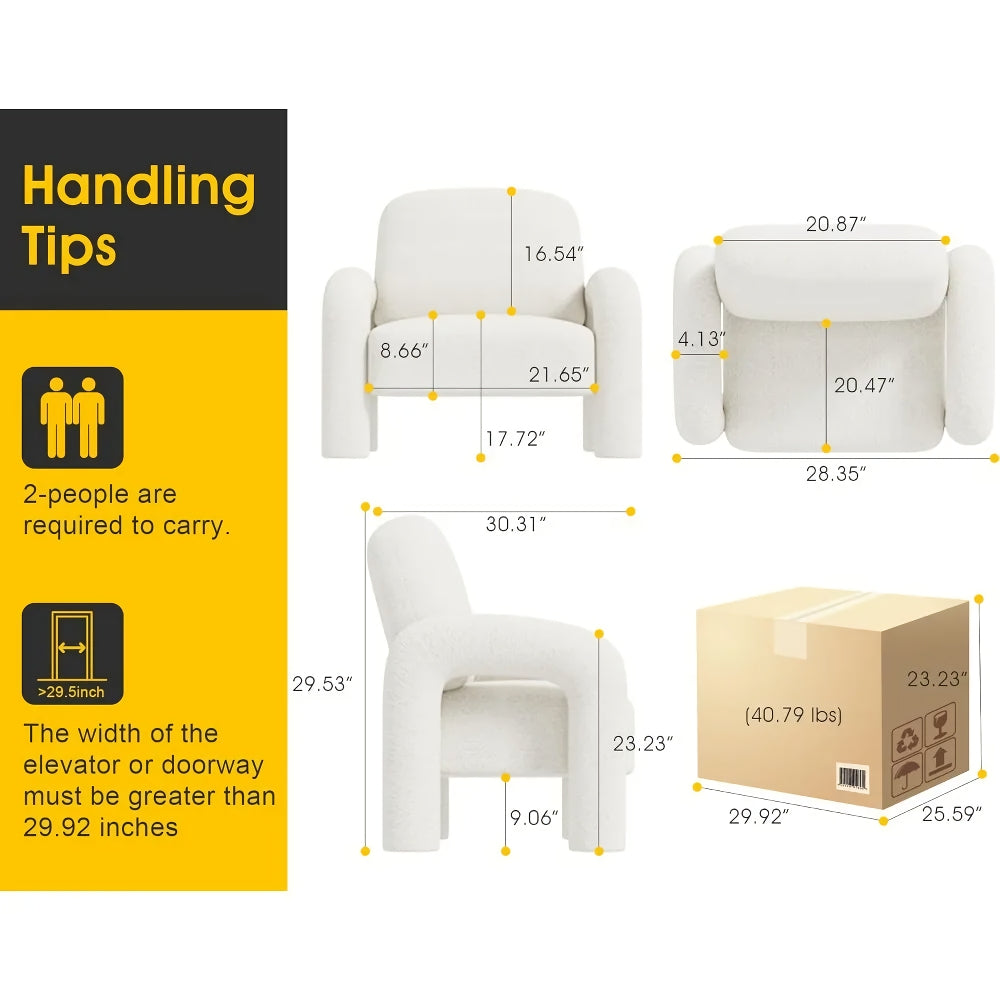 Modern Accent Armchair with Elephant Trunk Armrests and Sherpa Upholstery - DSARD