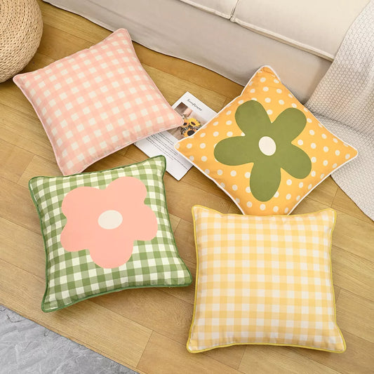 Sweet Polka Dot & Floral Cushion Cover 18×18 Inch Cotton Linen