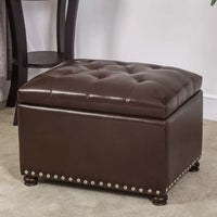 Leather Storage Ottoman Foot Rest with Nailhead Trim – Rectangular Bench Stool - DSARD