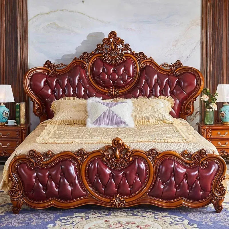 Elegant solid wood king size bed frame with modern minimalist design and natural wood finish in contemporary bedroom setting