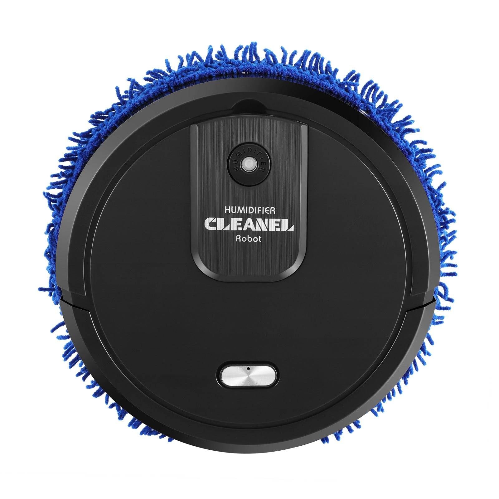 Robot vacuum cleaner with blue bristles on a white background