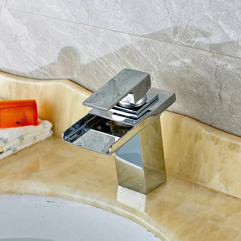 DSARD Contemporary Wall-Mounted Waterfall Faucet with LED Temperature Indicator - DSARD