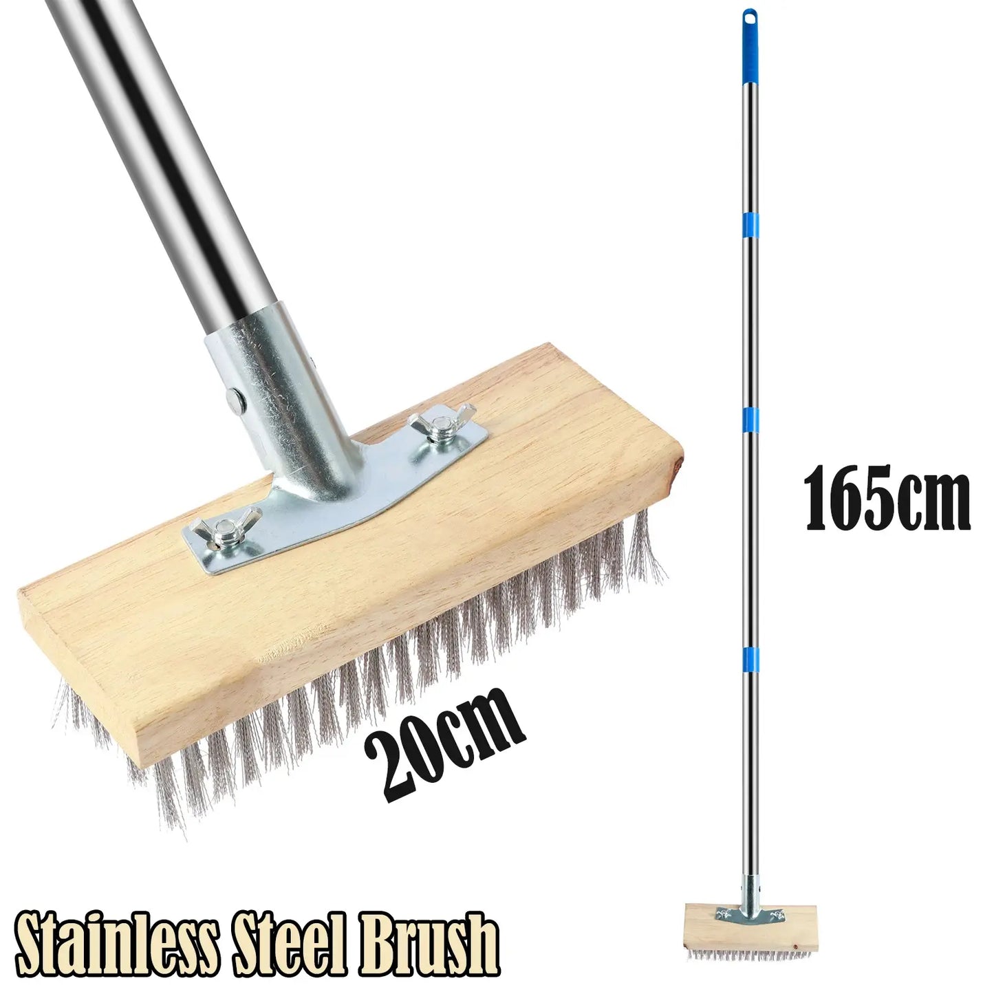 Stainless Steel Wire Floor Scrub Brush with Long Adjustable Handle for Outdoor Cleaning