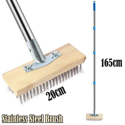 Stainless Steel Wire Floor Scrub Brush with Long Adjustable Handle for Outdoor Cleaning