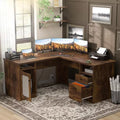 60-Inch L-Shaped Office Desk with Drawers, Power Outlet, and USB Charging Ports - DSARD