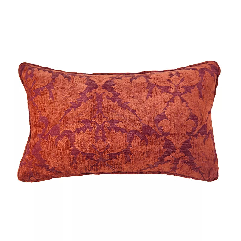 Luxury Burgundy Floral Jacquard Decorative Pillow Cover