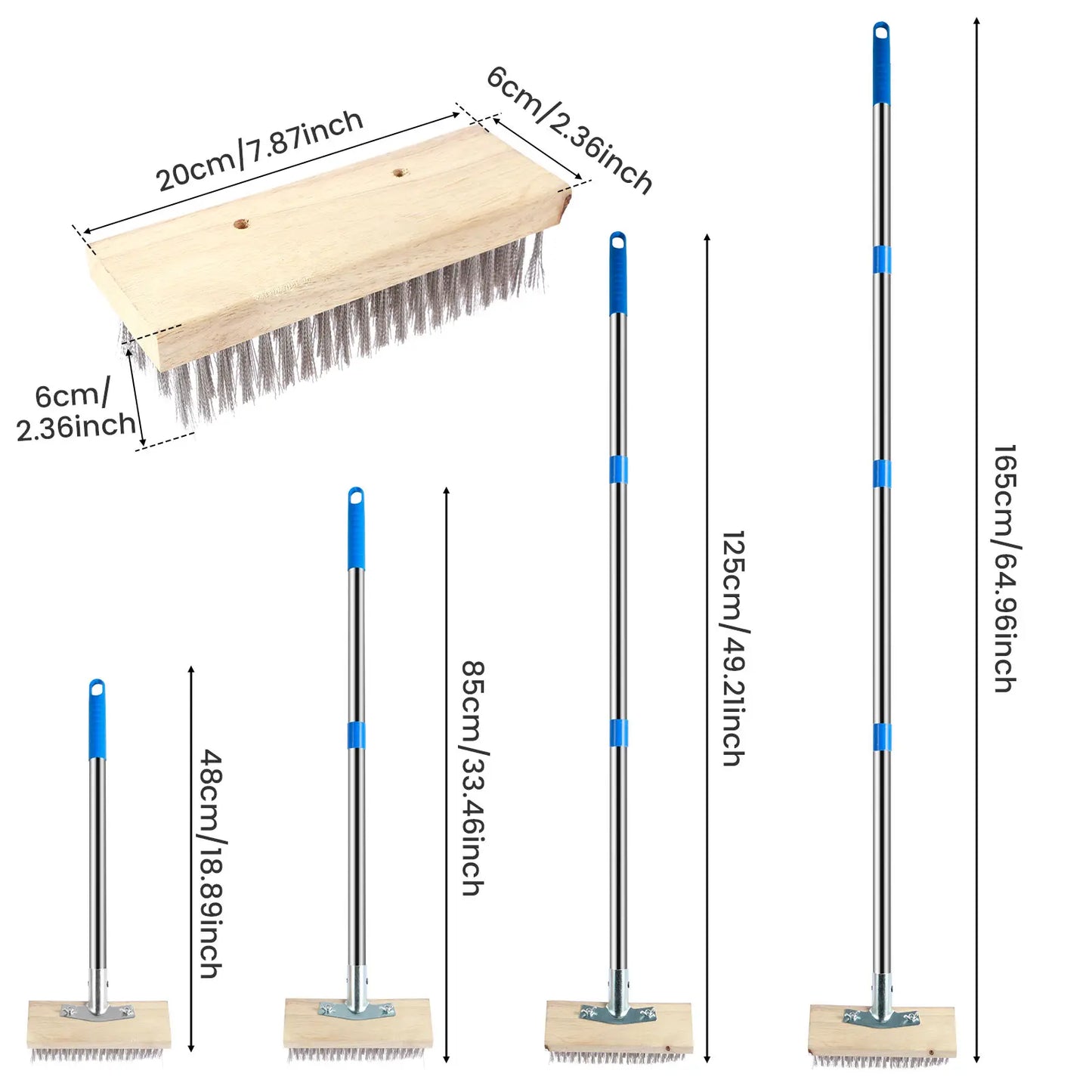 Stainless Steel Wire Floor Scrub Brush with Long Adjustable Handle for Outdoor Cleaning
