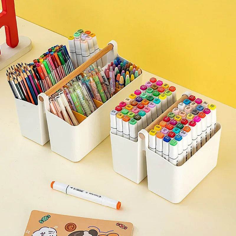 Adjustable Plastic Desktop Organizer Caddy with Wooden Handle - DSARD
