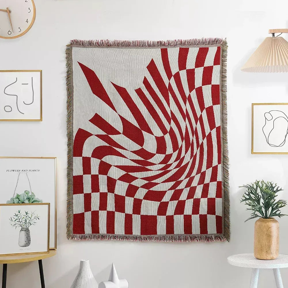 Blue Checkerboard Woven Thread Blanket – Versatile Home & Outdoor Decor - DSARD