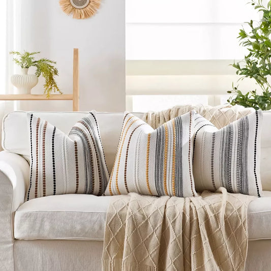 45x45in Chenille Jacquard Stripe Pillowcase – Decorative Cushion Cover