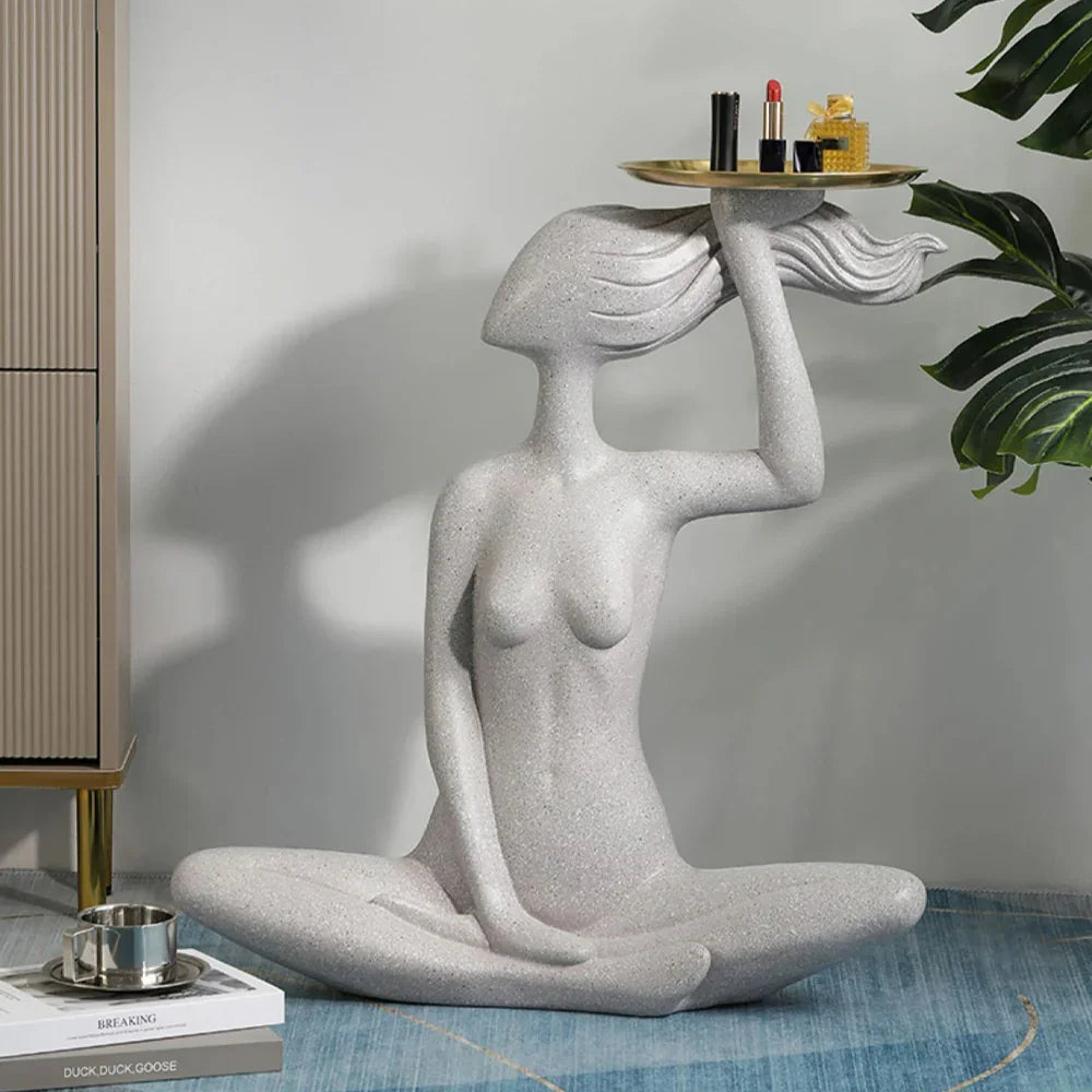 Nordic Woman Tray Sculpture – Artistic Home Decor Accent