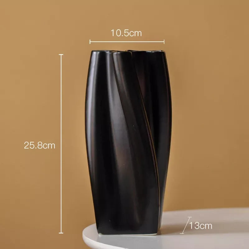 Ceramic Vase with Curved Lines – Green, Pink & Orange Tabletop Centerpiece - DSARD