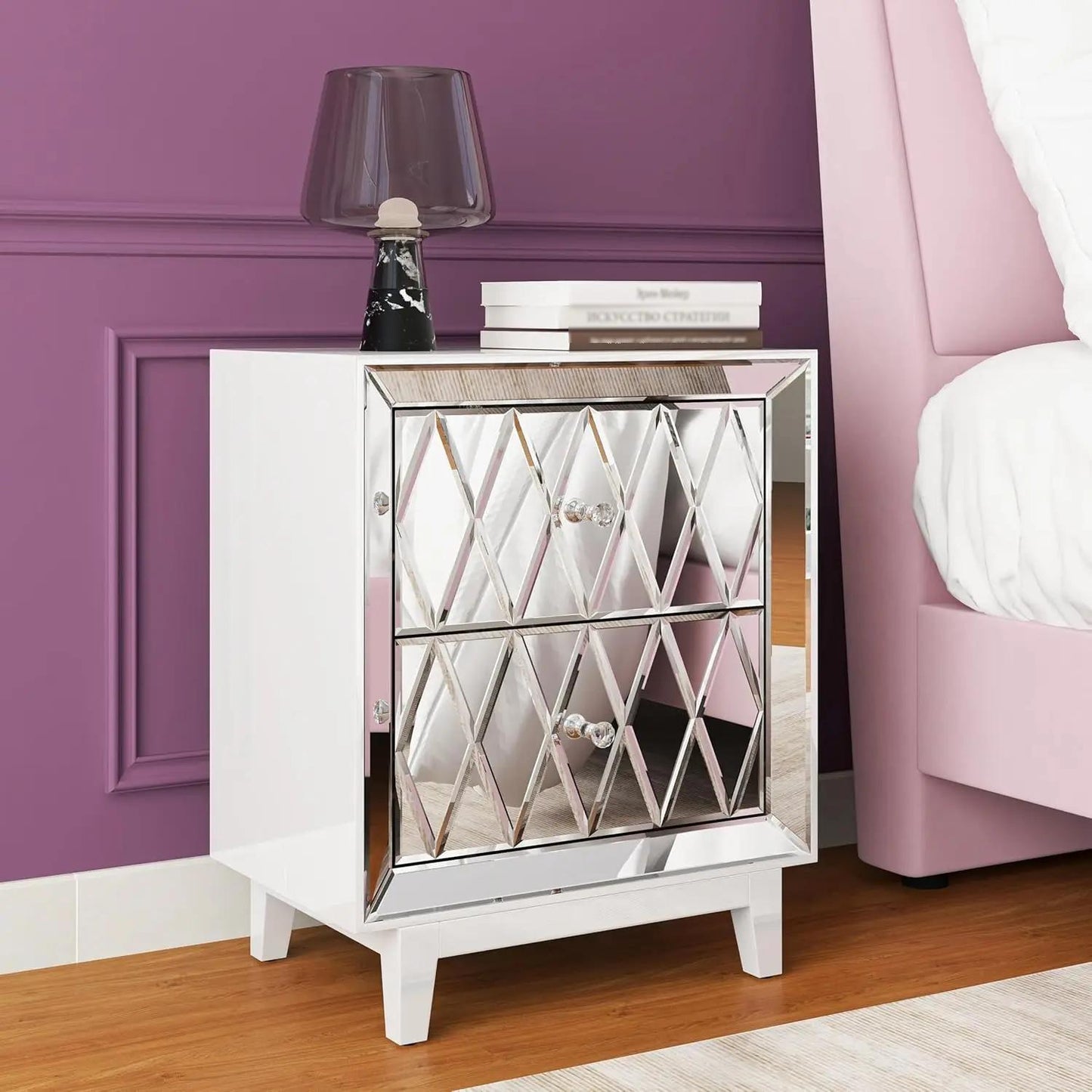 Modern Mirrored Premium Nightstands Set of 2