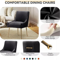 Modern Velvet Dining Chair Set of 2 with Gold Legs, Tufted Upholstered Living Room Chairs - DSARD