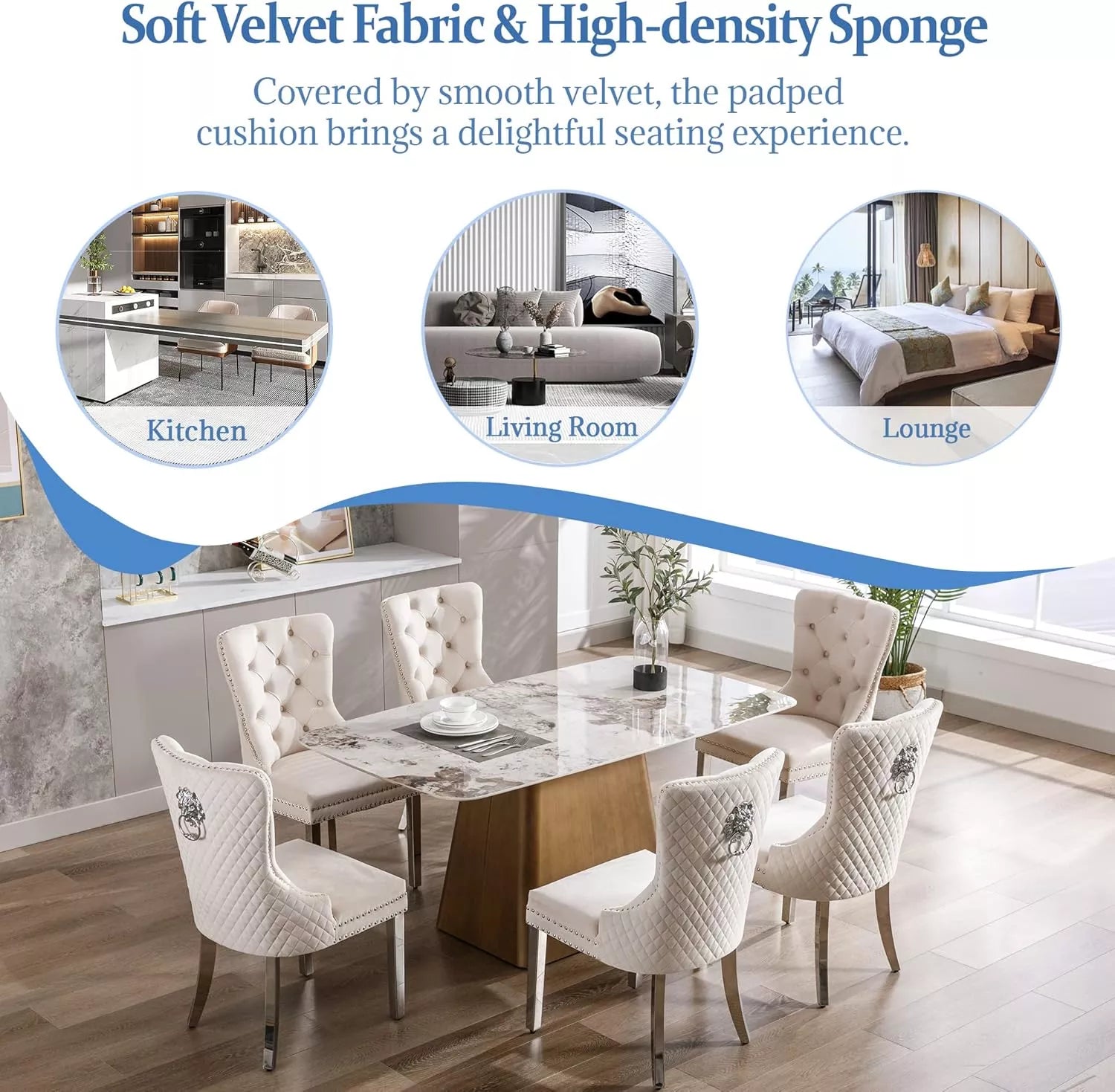 Tufted Upholstered Dining Room Chairs Set of 2 with Nailhead Trim and Lion Pull Ring - DSARD