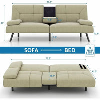 Convertible Linen Fabric Lounge Couch with Cup Holders - DSARD - DSARD