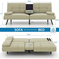 Convertible Linen Fabric Lounge Couch with Cup Holders - DSARD - DSARD