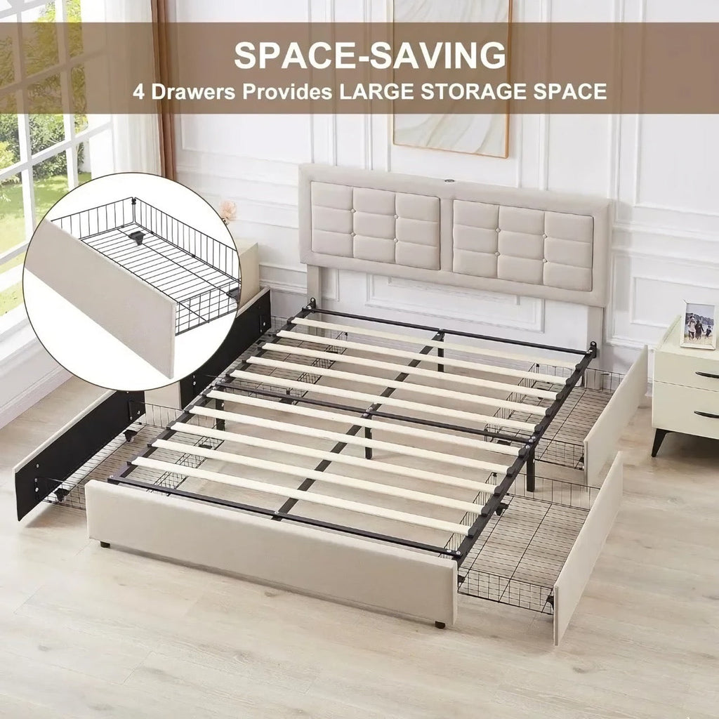 Queen Size Bed Frame with Rollers – Easy-Move Modern Platform