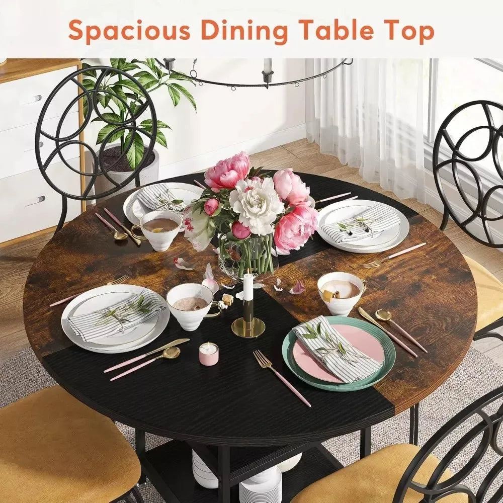 47-Inch Round Dining Table with Storage Shelf and Metal Legs - DSARD - DSARD