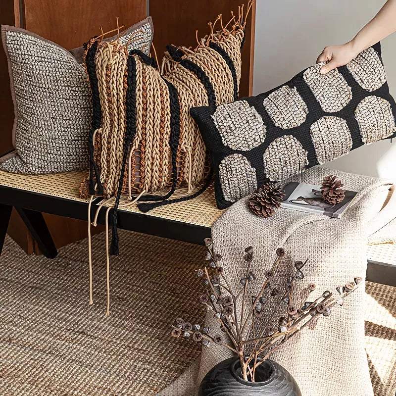 Brown Woven Throw Pillow Cover 12×20 / 20×20 Inch – Modern Luxe Décor