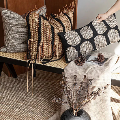 Brown Woven Throw Pillow Cover 12×20 / 20×20 Inch – Modern Luxe Décor