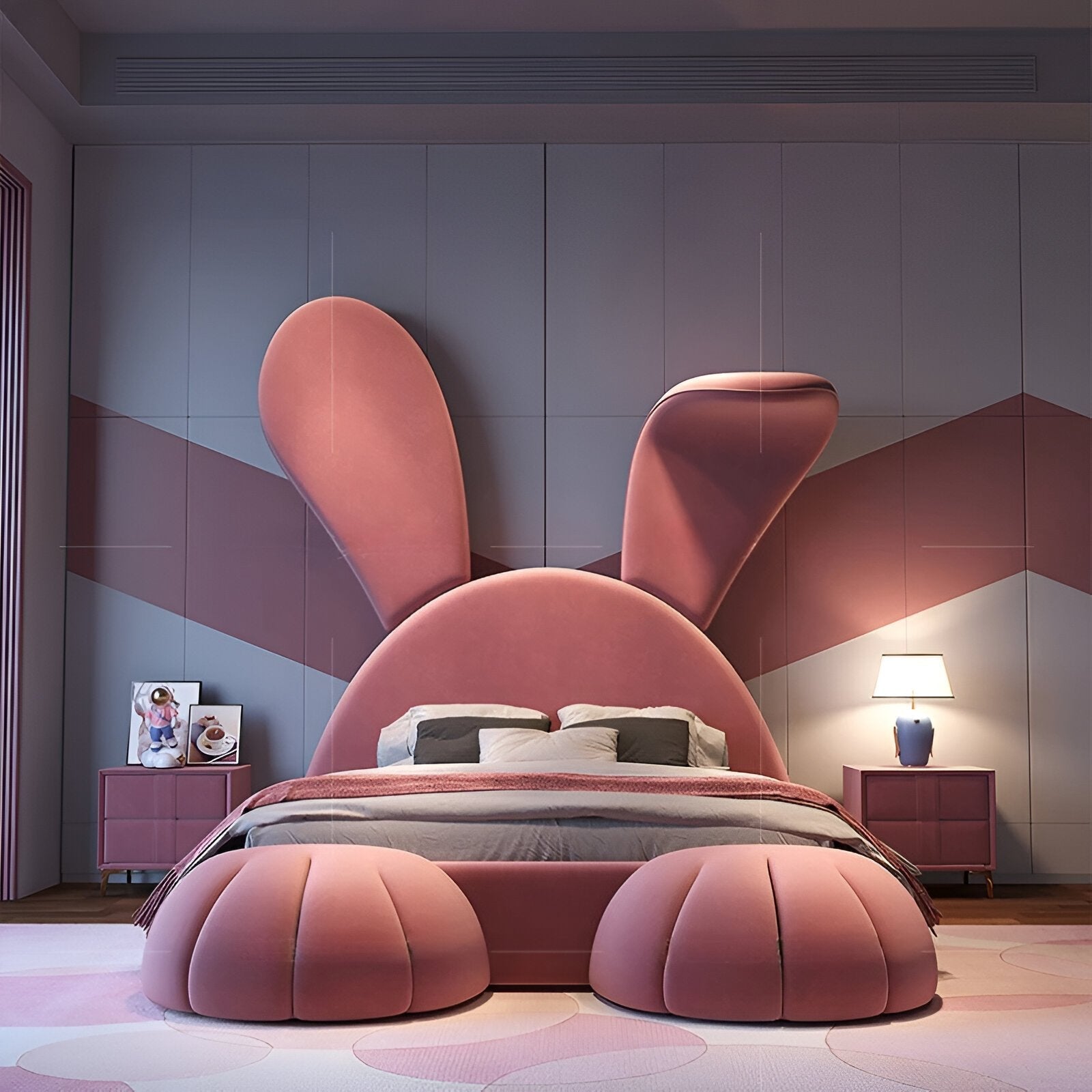Luxury Rabbit Children’s Bed – Bunny Shaped Kids Bed with LED Lights, Velvet Upholstery & Custom Design