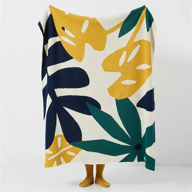 Soft Cotton Leaves Green and Orange Throw Blanke