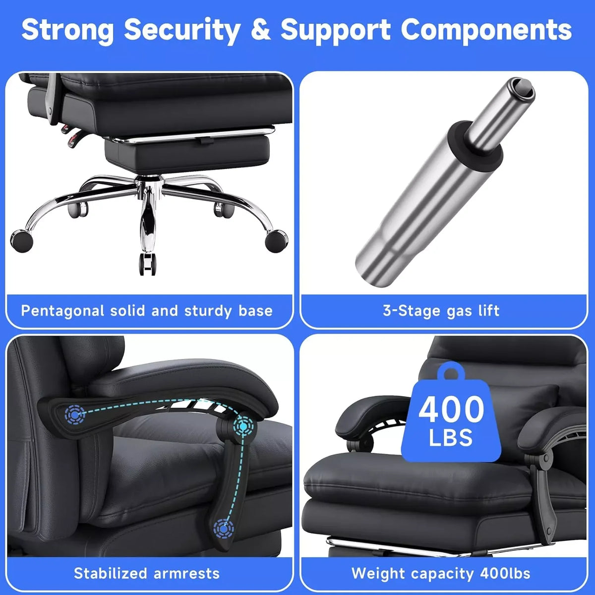 Ergonomic Office Chair with Footrest, Lumbar Support, PU Leather, 400LBS Capacity - DSARD - DSARD