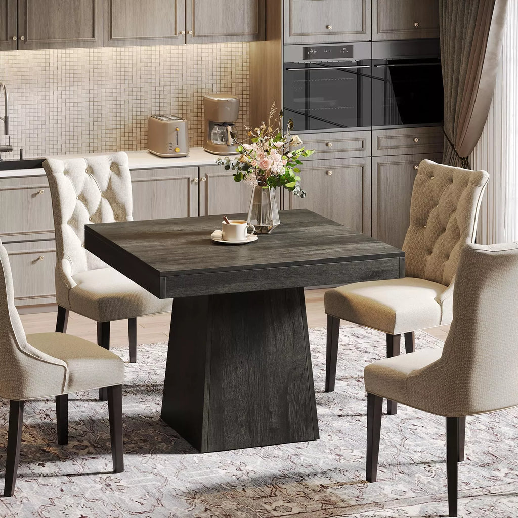 Square Dining Table for 4 – 31.5” Rustic Farmhouse Kitchen Table with Pedestal Base - DSARD