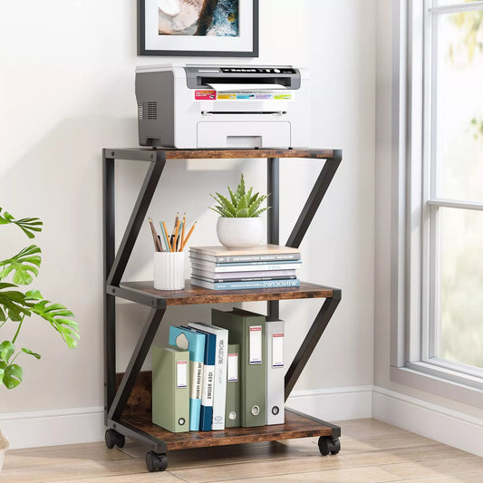 3-Tier Rolling Printer Cart with Storage Shelves and Wheels