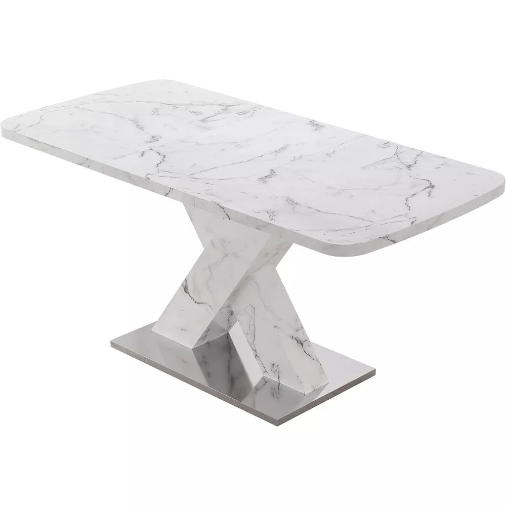 Modern Extendable Dining Table with Faux Marble Top & X-Base, Seats 4-6 - DSARD