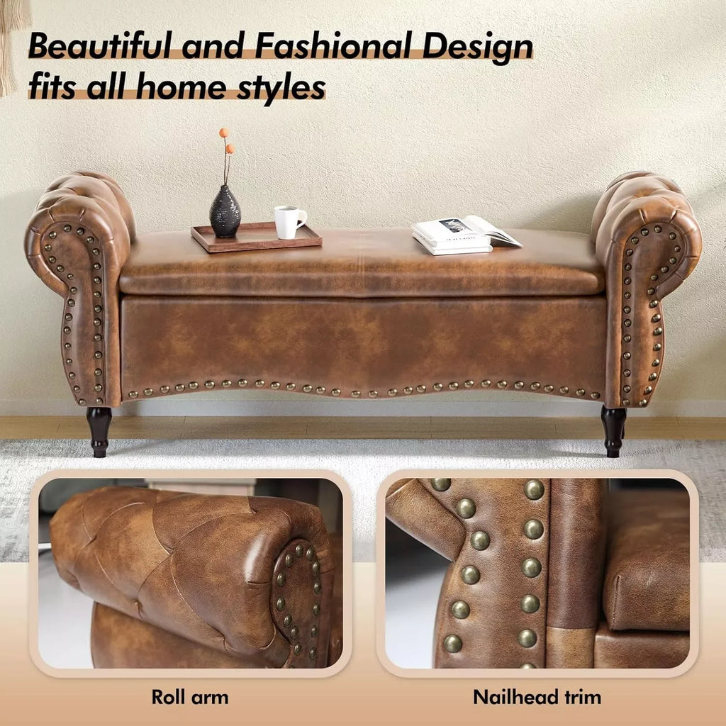 53″ Tufted Storage Ottoman Bench with Arms and Nailhead Trim for Bedroom - DSARD - DSARD