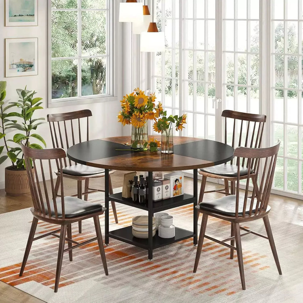 47-Inch Round Dining Table with Storage Shelf and Metal Legs - DSARD - DSARD