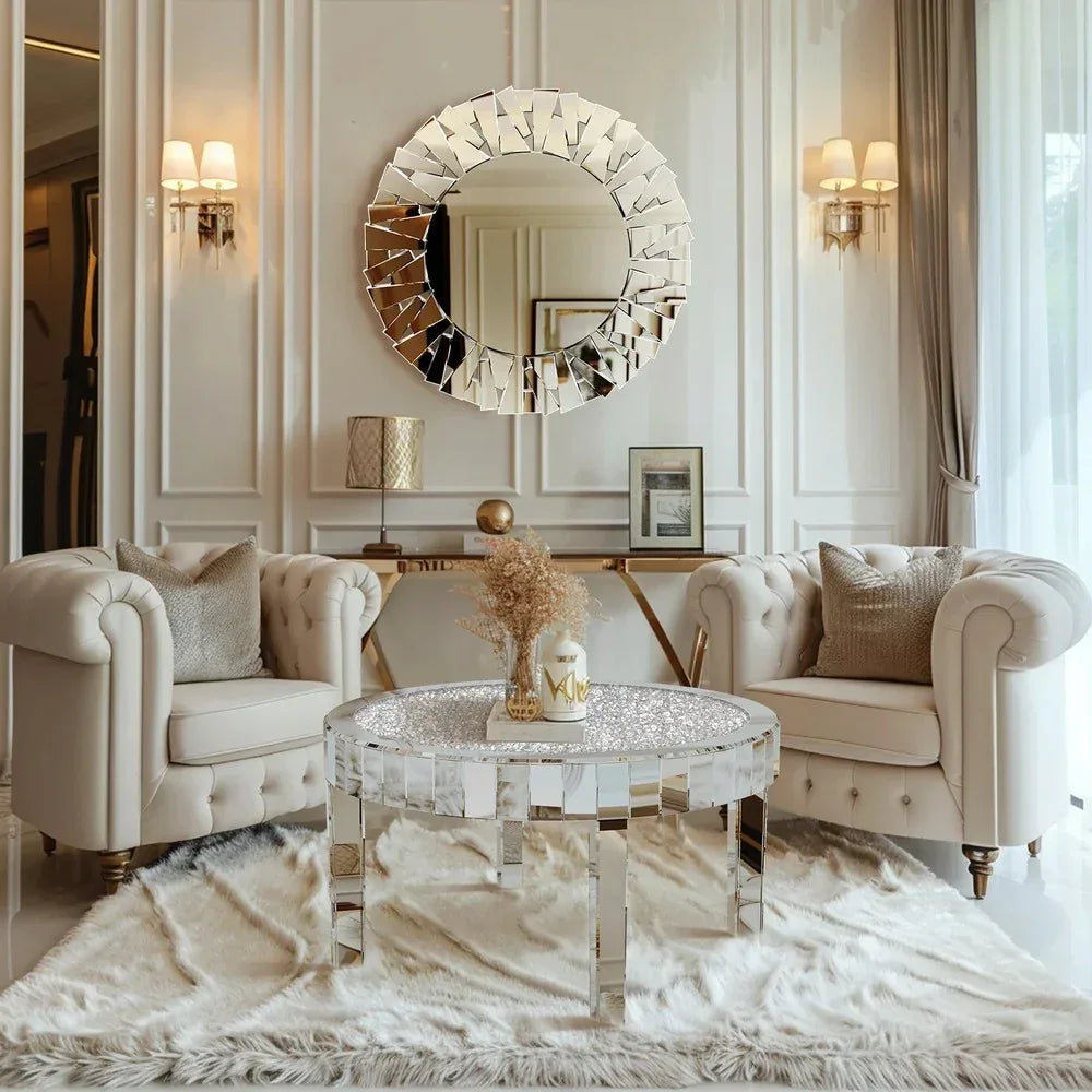 Elegant Mirrored Coffee Table with Crystal Inlay - DSARD - DSARD