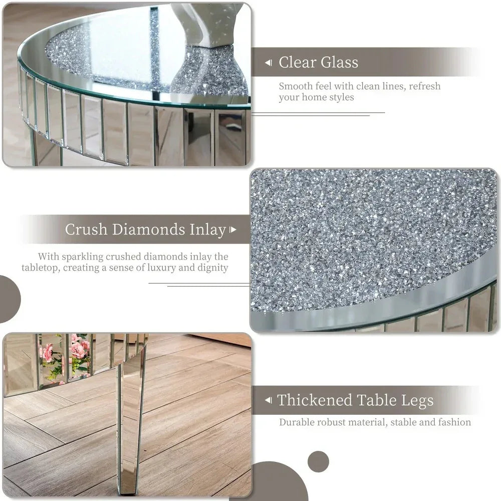Elegant Mirrored Coffee Table with Crystal Inlay - DSARD - DSARD