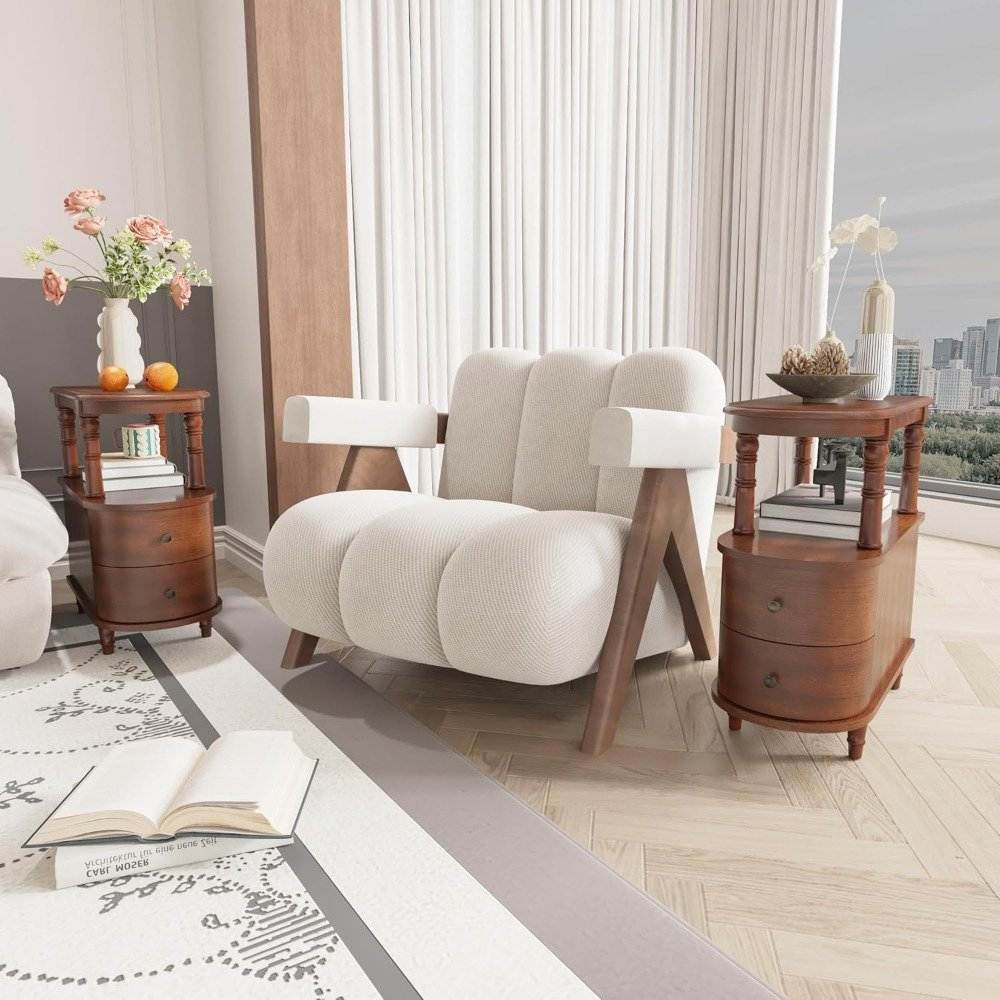 Set of 2 Narrow Wood Premium Nightstands with Drawers