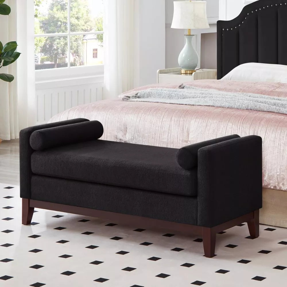 Large Upholstered Ottoman Bench with Bolster Pillows and Armrests – Modern Comfort and Style - DSARD