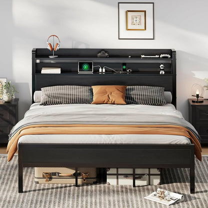 King Size Platform Bed Frame with Galaxy Projector & Charging Headboard - DSARD