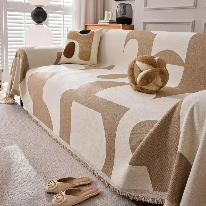 Boho Chenille Jacquard Sofa Throw with Tassels – Reversible Cozy Blanket - DSARD