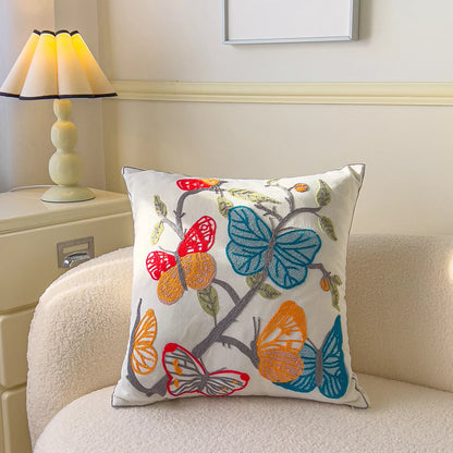 Floral Embroidered Cotton Pillow Cover 18×18 Inch – Cozy Decorative Cushion Case