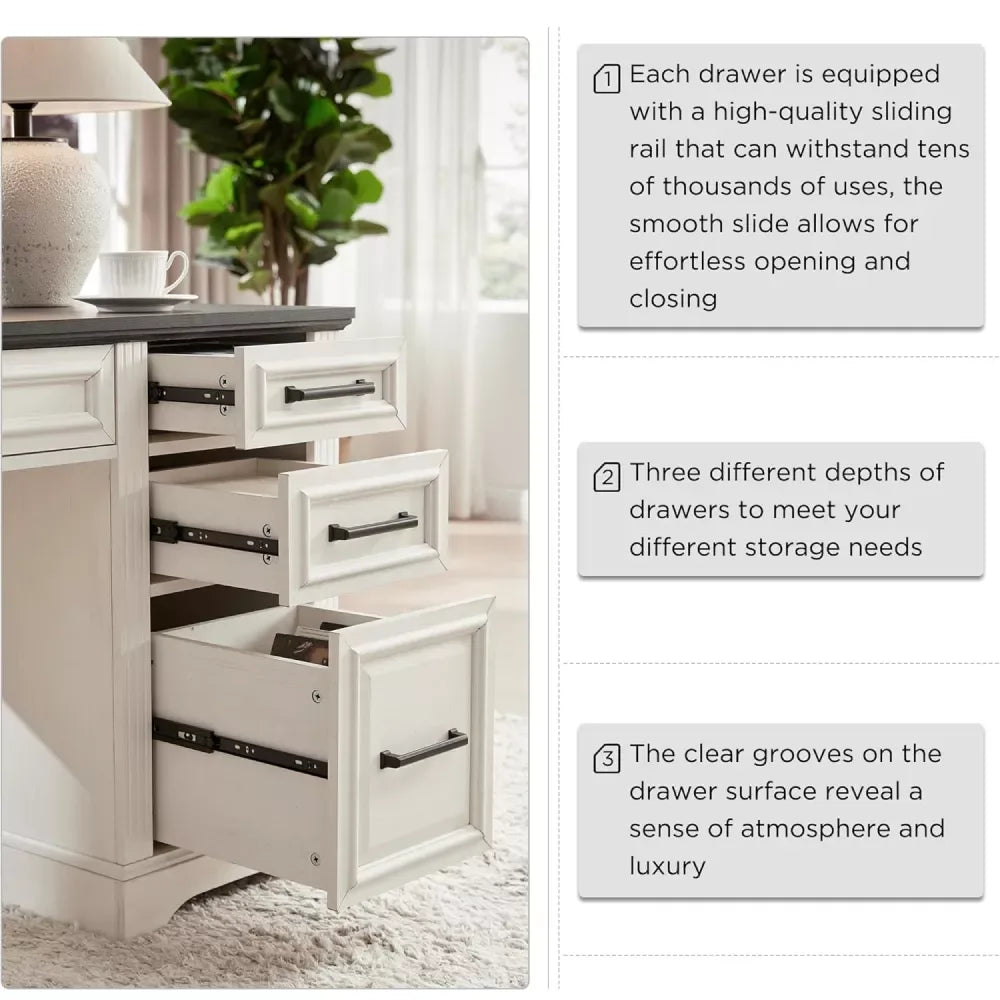 Farmhouse Executive Desk with Drawers and Cabinet - DSARD - DSARD