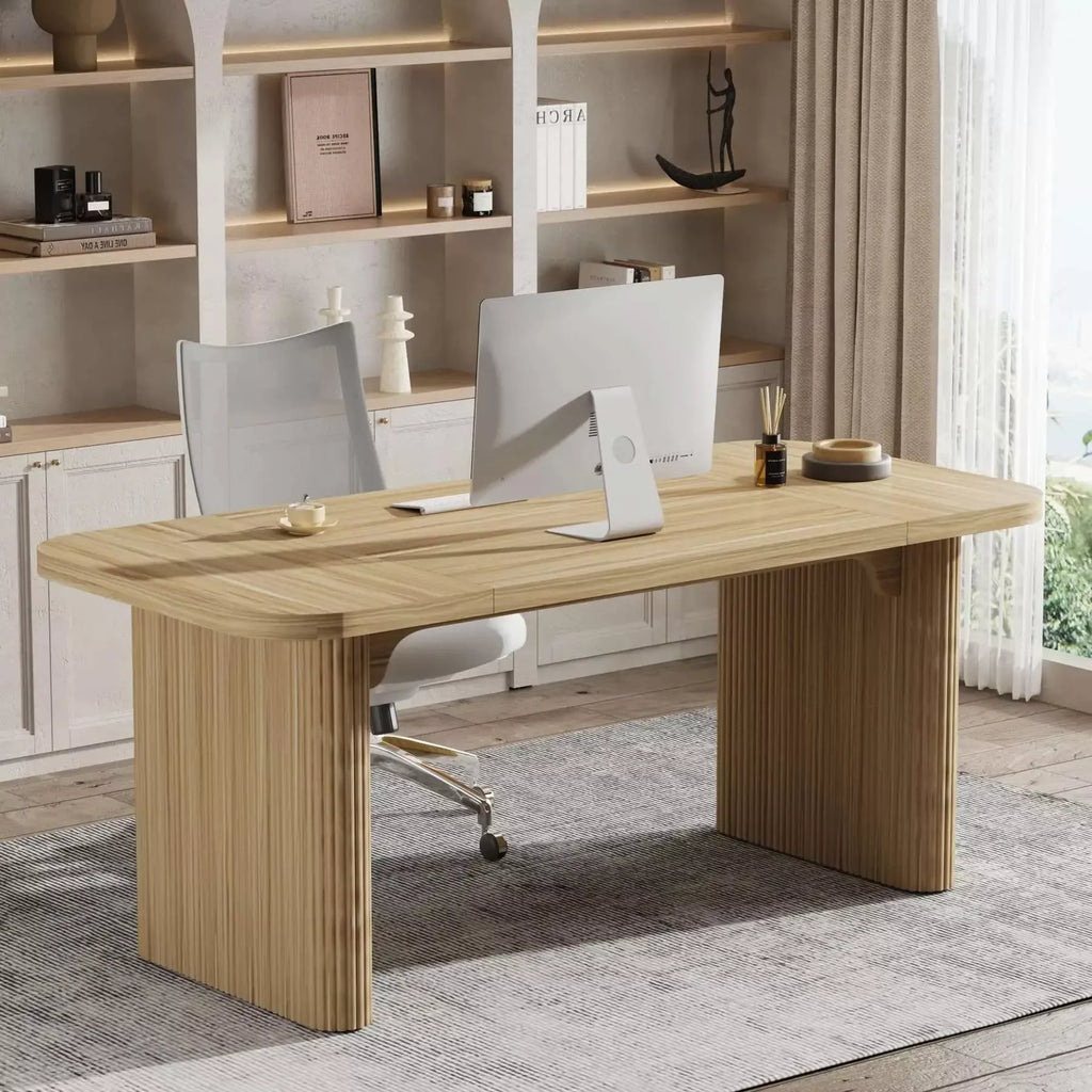 62-Inch Executive Office Desk with Double Pedestal and Natural Wood Top - DSARD - DSARD