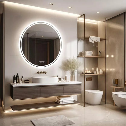 Round LED Bathroom Mirror with Dimmable Anti-Fog Lighting