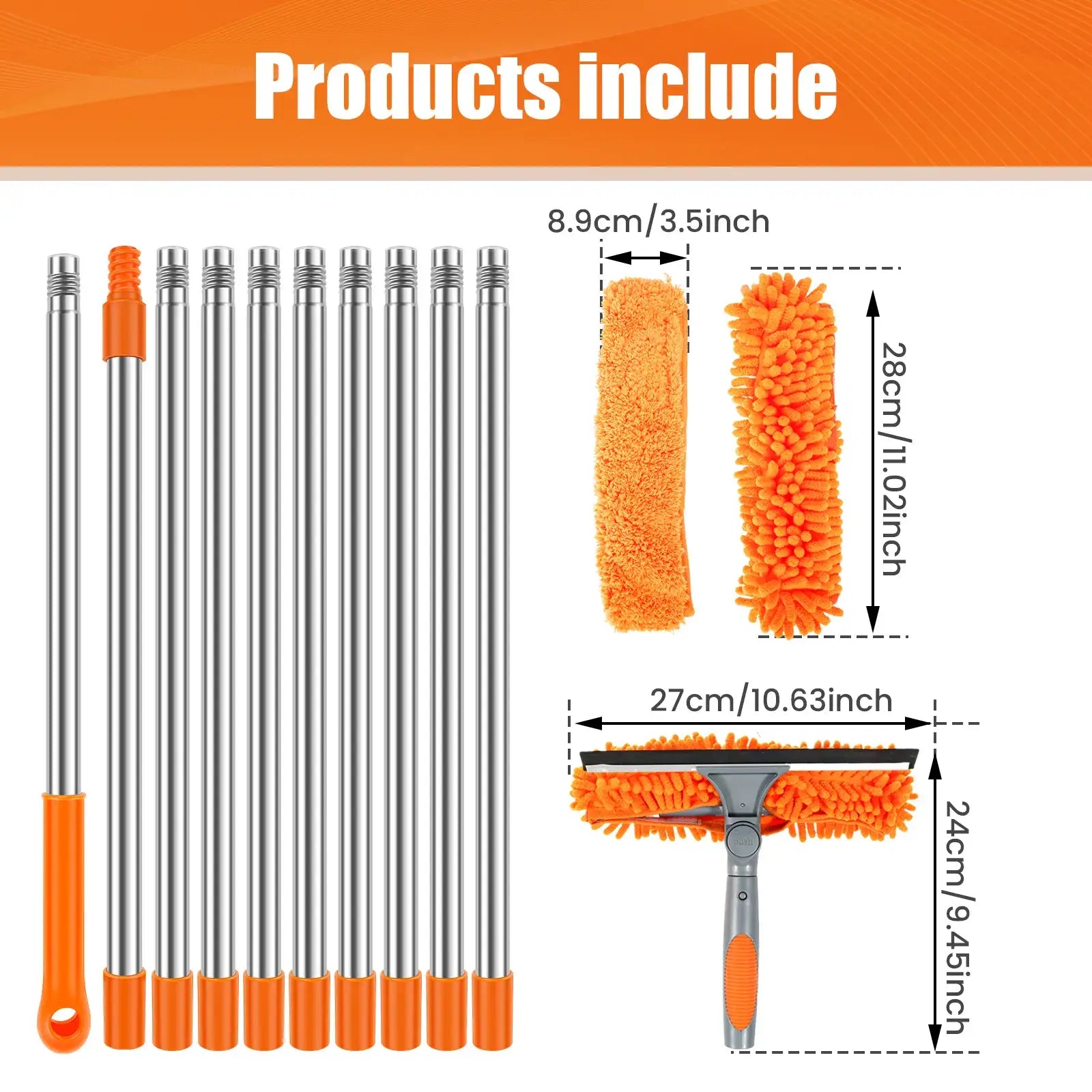 Window Squeegee Cleaner Kit with 13.78 FT Extension Pole - 2-in-1 Double-Sided Window Cleaning Tool