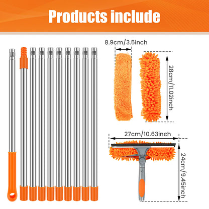 Window Squeegee Cleaner Kit with 13.78 FT Extension Pole - 2-in-1 Double-Sided Window Cleaning Tool